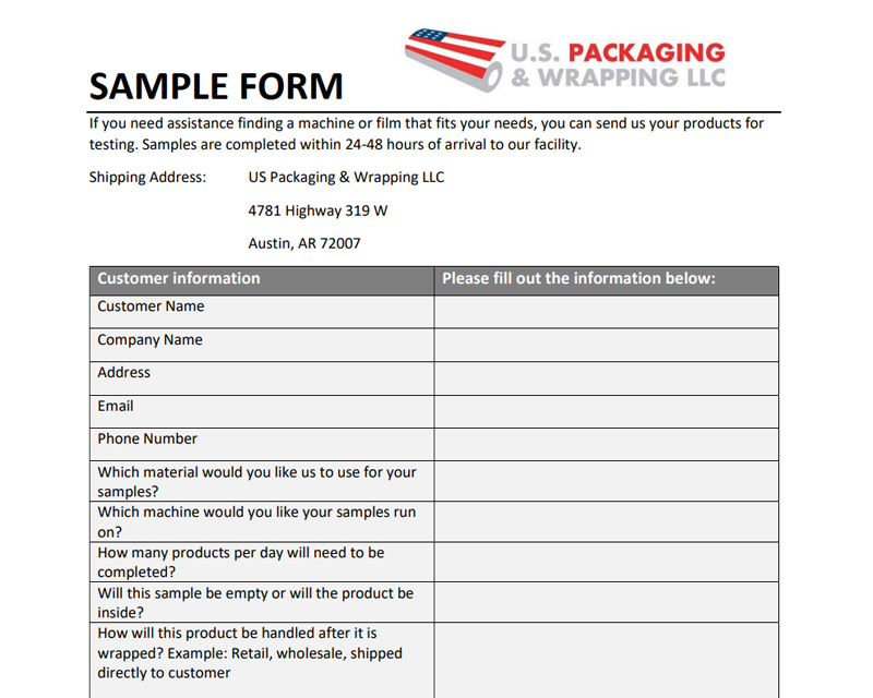 Packaging Testing Sample Form